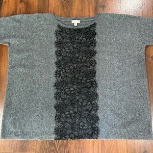 Garnet Hill 100% Cashmere Gray Sweater with Lace size XS relaxed fit